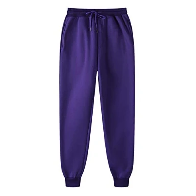Image of Ladies Jogging Bottoms Womens Joggers Pants UK Elastic Waisted Sweatpant with Pockets Casual Active Workout Running Sports Trousers Drawstring Tracksuit Purple M
