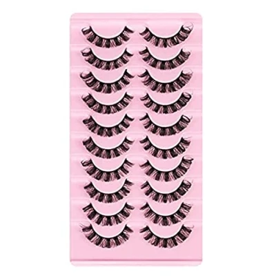Image of BesDirect 10 Pair 3D Russian Strip Lashes, D Curl Wispy Eyelashes, Natural Fluffy False Look Short Eye Lashes