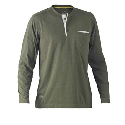 Image of Bisley Workwear UKBK6932_BTHY Flex &amp; Move Cotton Henley T Shirt Long Sleeve Green Marle, 2XL
