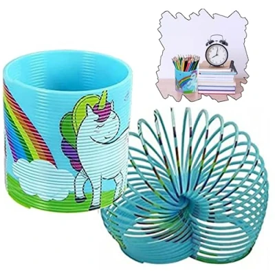 Image of HOVUK 1x Unicorn Magic Spring Toy for Kids Blue Plastic Coil Rainbow Spring, Goodie Bag Stuffers Boys and Girls 3+ Sensory Fidget Parties, Gifts, Autistic Children