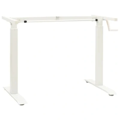 Image of vidaXL Manual Height and Width Adjustable Standing Desk Frame with Hand Crank, Carbon Steel Office in White, Fits Desktops 120 180cm Wide