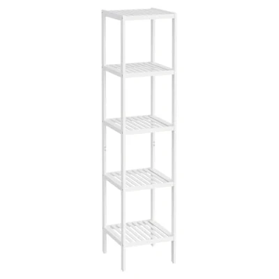Image of SONGMICS 5 Tier Bamboo Bathroom Shelf, Freestanding Narrow Shelf Unit, Multifunctional Storage Corner for Kitchen, Living Room, Bedroom, Hallway, Cloud White BCB055W01