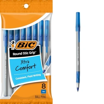 Image of BIC Round Stic Grip Xtra Comfort Ballpoint Pen, Medium Point (1.2mm), Blue, 8 Count