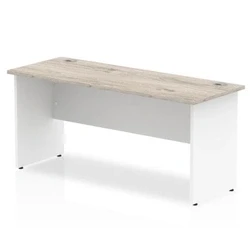 Image of Impulse 1600 x 600mm Straight Desk Grey Oak Top White Panel End Leg
