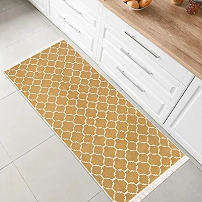 Image of Jimri Fashion4Home Short Pile Boho Kilim Rug, Living Room Bedroom and Kitchen Rug Runner, Hallway Children&#039;s Morocco Gold White, Greetings: 60 x 90 cm