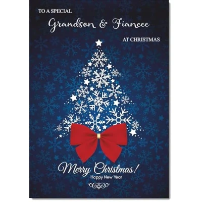 Image of doodlecards Grandson &amp; Fiancee Christmas Card Blue Abstract Tree Medium Size with Plain Envelope