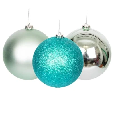 Image of 10cm/3Pcs Christmas Baubles Shatterproof Turquoise, Tree Decorations Ball Ornaments Balls Xmas Hanging Holiday Decor Shiny,Matte,Glitter