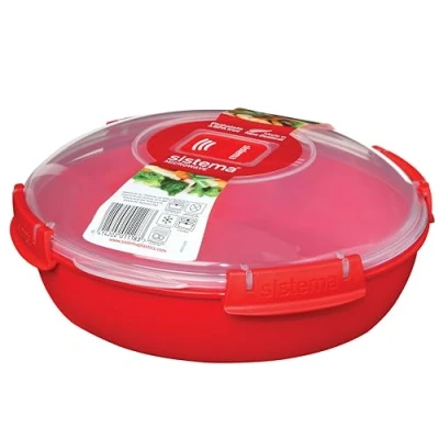Image of Sistema Round Microwave Container 1.3 L Food Steamer with Steam Release Vent BPA Free Red 1 Count