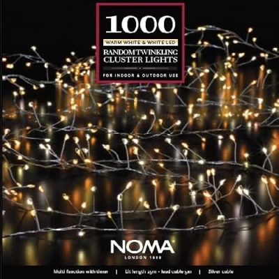 Image of NOMA Random Twinkling Christmas Garland with Silver Wire, 1000 Warm and Antique White LED&#039;s, 15 m