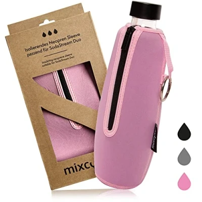 Image of mixcover Insulated bottle protector compatible with SodaStream Crystal and Duo glass bottles, protective cover for protection against breakage scratches, colour pink
