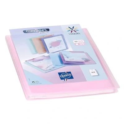Image of Viquel Customisable document protector A4 size binding 60 views (30 pockets) Propysoft Transparent and smooth pockets Translucent pink