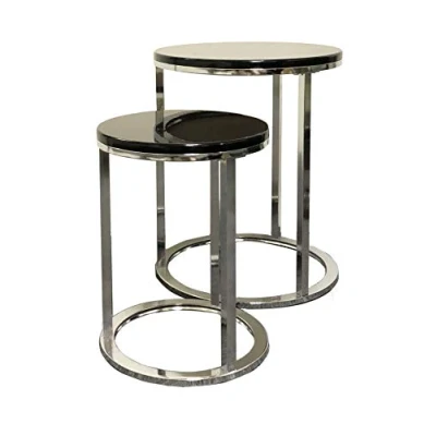 Image of ASPECT Paloma Set of 2 Round Nesting Table (Black/Chrome), Metal, L 40 diax50(H) cm/S 30x40(H) cm