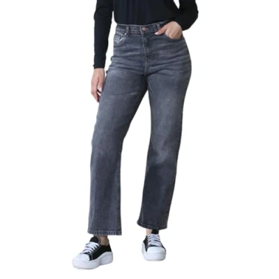 Image of MYT Womens Wide Leg Jeans Ladies High Waist Straight Fit Baggy Denim Pants Black 18