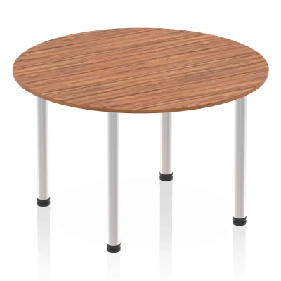 Image of Impulse 1200mm Round Table Walnut Top Brushed Aluminium Post Leg