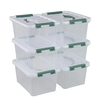 Image of Leendines Set of 6 Clear Storage Boxes with Lid, Plastic Small Boxes, 7 Liters