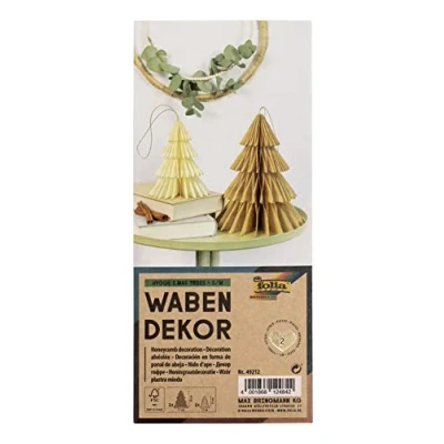 Image of folia 49212 Hygge Trees Honeycomb Set of 2 Height Approx. 20 and 13 cm, Foldable Christmas Decoration for Indoor use, Leather, Beige/Cream, S/M