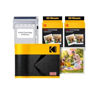 Image of KODAK Mini 3 ERA 4PASS Portable Photo Printer (3x3 inches), Initial 8 Sheets + 60 Sheet Pack Bundle, Yellow