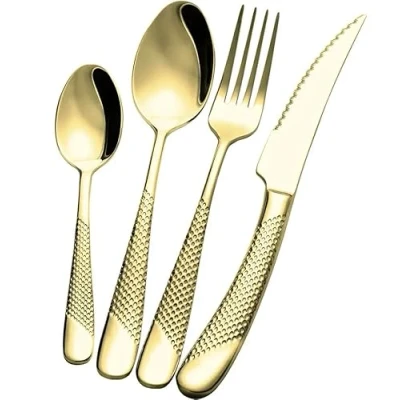 Image of Exeton Luxury Signature Cutlery Set, for 1/4/6 People, Stainless Steel, Silver, Gold, 2 in 1 Steak Knives, Dishwasher Safe (Signature 4)