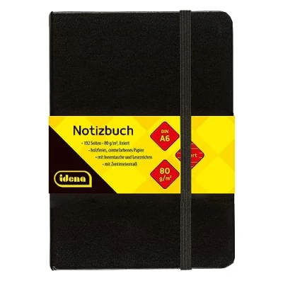Image of Idena 209285 Notebook A6 Lined with Bookmark and Inner Pocket FSC Mix Paper Black
