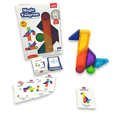 Image of KEBO Tangram Magnetic 3D Educational Game Puzzle with 7 Building Blocks and 54 Challenges to Achieve (Magic)