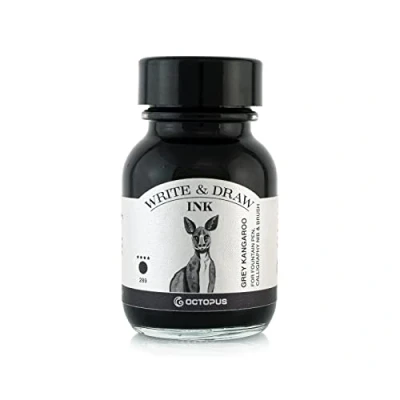 Image of Octopus Write and Draw Ink 289 Grey Kangaroo Waterproof for Writing Drawing Calligraphy Non fading Fountain Pen 50ml