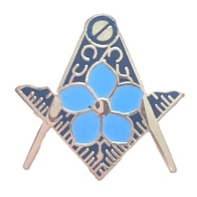 Image of Masonic Freemason Flower on The Square &amp; Compass Silver Enamel Lapel Pin Badge