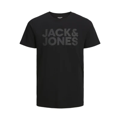 Image of JACK &amp; JONES Men&#039;s Jjecorp Logo Tee SS O Neck Noos T Shirt, Black/Fit:Slim/Large Print/Black, S