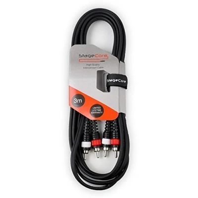 Image of StageCore 3 Metre 2 x RCA 2x Professional Audio Signal Cable Lead Black