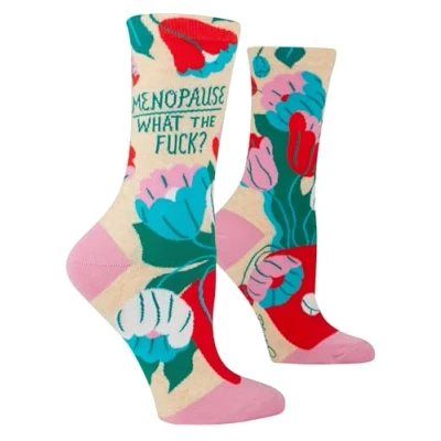 Image of Blue Q Women&#039;s Funny Crew Socks Friends, Family, and Pets, Menopause What the ?, One Size