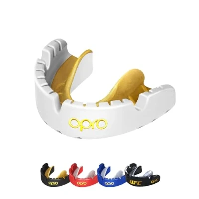 Image of OPRO Gold Level Mouthguard for Braces Premium Fit Gum Shield Adult (Age 10+) Mouth Guard Boxing and MMA, Easy Self Rugby Hockey Protection with Dental Warranty