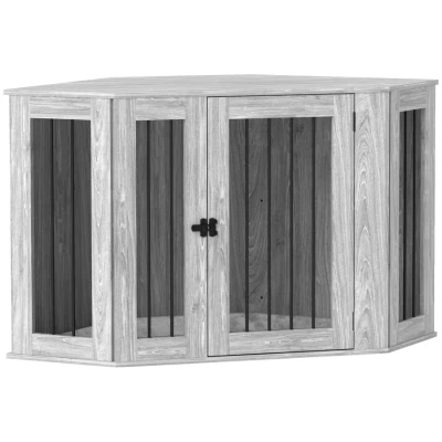 Image of PawHut 2 in 1 Dog Crate Furniture, Side Table Kennel with Cushion, Large Door, for Dogs Grey