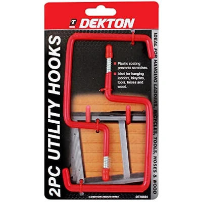Image of Dekton 2 PC 8 MM Utility Hooks Durable with Scratch Resistant Plastic Coating Ideal for Hanging Ladders, Bicycles, Tools, Hoses &amp; Wood Strong Versatile Solution