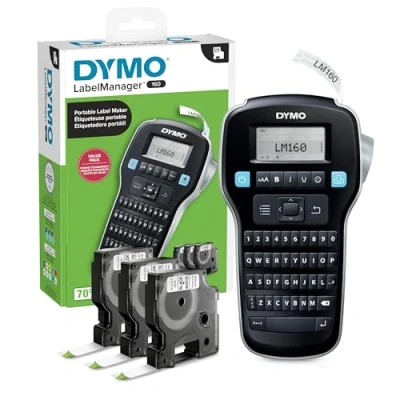 Image of Dymo Label Maker with 3 D1 Tapes LabelManager 160 Portable Maker, QWERTY Keyboard, One Touch Smart Keys, Easy to Use, for Home &amp; Office Organization