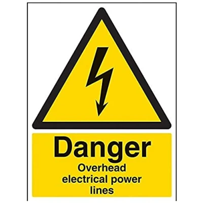Image of V Safety Danger, Overhead Electrical Power Lines Warning Sign 300mm x 400mm 1mm Rigid Plastic