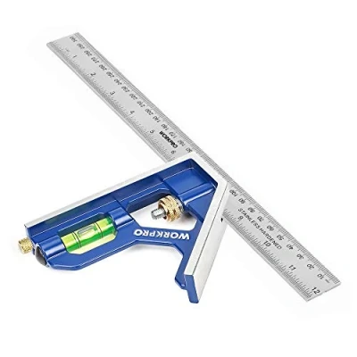 Image of WORKPRO Combination Square 12Inch/300mm, Engineers Set Square, Stainless Steel Angle Ruler, Adjustable Carpentry 45/90 Degree with Bubble Level, Measuring Tool for Engineer Carpenter