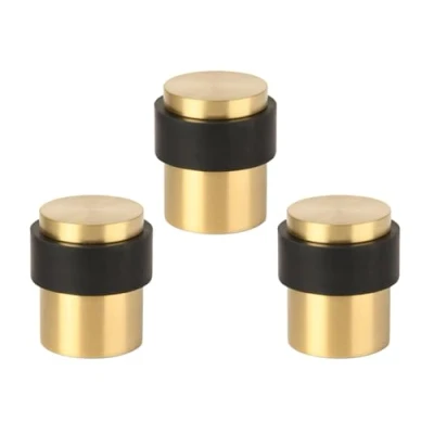 Image of HANDLEZONE® 3 Pack Floor Mounted Door Stop 30mm x 40mm, Collared with Rubber Buffer Stopper, Concealed Fixing Satin Brass