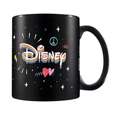 Image of Disney Pride Mug in Presentation Gift Box (Disney Logo Design) 11oz Ceramic Black Mug. Rainbow Official Merchandise