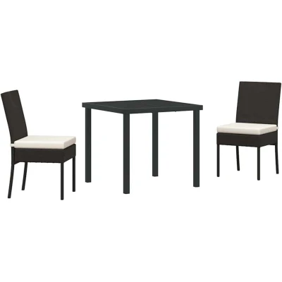 Image of vidaXL 3 Piece Garden Dining Set Black Poly Rattan