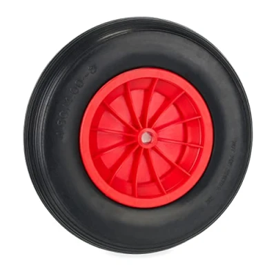 Image of Relaxdays Wheelbarrow Wheel 4.80/4.00 8, Rubber Tyre, Plastic Rim, Puncture Proof Replacement, up to 100 kg, Black/Red, 4.8/4 8