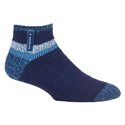 Image of HEAT HOLDERS Mens Warm Luxury Fluffy Fleece Lined Lounge Sleep Bed Socks (6 11 UK, Navy Block Stripe (Aubin))