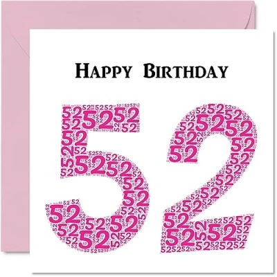 Image of Fun 52nd Birthday Cards for Woman Shapecloud Happy Card Dad Mum Grandad Nanny Grandma Uncle Auntie Cousin Friend, 145mm x Greeting Cards,