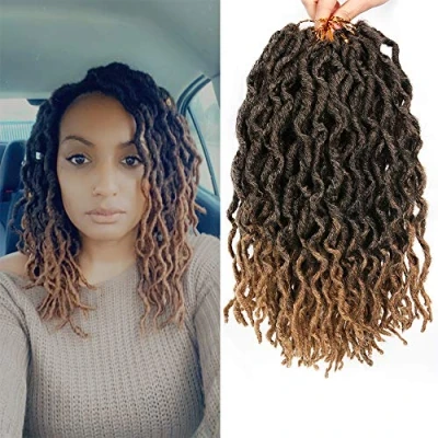 Image of 6 Packs Faux Locs Crochet Hair 12 Inch, Wavy Locs, Short Nu Hair, Dreadlocks Goddess (20 Roots/Pack) #T1B/27