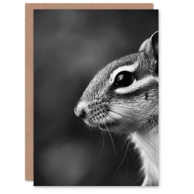 Image of Artery8 Birthday Card Chipmunk Photo Black and White Woodland Animal For Him Her Man Woman Girl Boy Wife Husband Greeting
