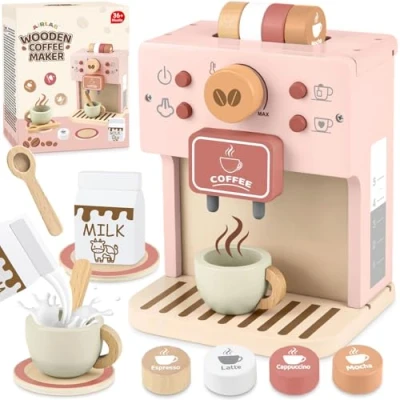 Image of Airlab Wooden Coffee Machine Toy, Kitchen Toys for Toddlers, Play Food Sets Children Kitchen, Toy Maker Playset Kids, Accessories Pretend Role Girls Boys