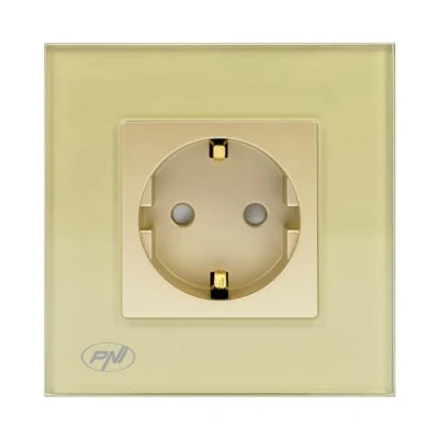 Image of Simple built in socket PNI WP101G with glass frame, Gold golden color, 16A 3000W