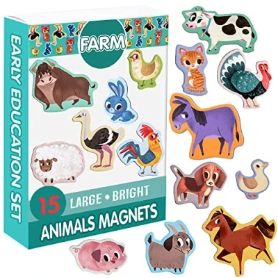 Image of magdum Fridge Magnets For Toddlers 15 FARM Animal Kids Magnetic Shapes Magnet Toy
