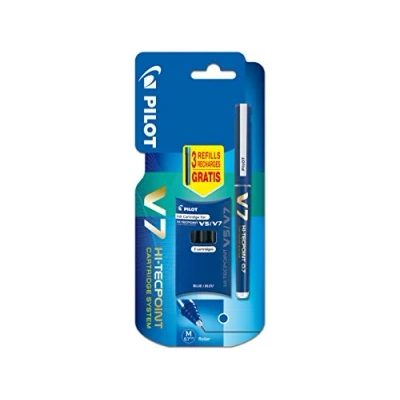 Image of Pilot V7 Cartridge System Liquid Ink Rollerball 0.7 mm tip Single Pen with 3 Refills Blue