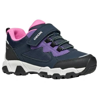 Image of Geox Magnetar Unisex Laceup ankle boots for kids, Size: 8.5K, Navy/violet shoes