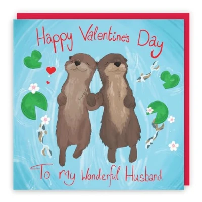 Image of Hunts England Husband Valentines Day Romantic Otters Card Happy To My Wonderful Cute Animals Collection