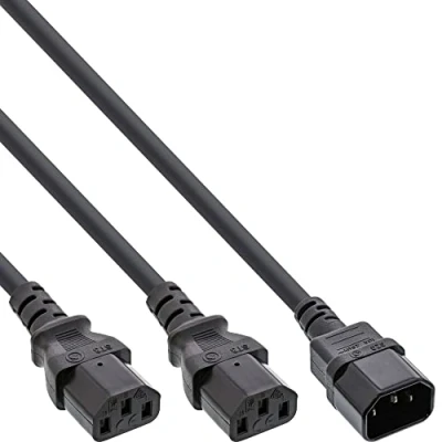 Image of InLine 16633 Mains Y Cable, IEC Devices, 1x C14 to 2x C13, 1.8 m